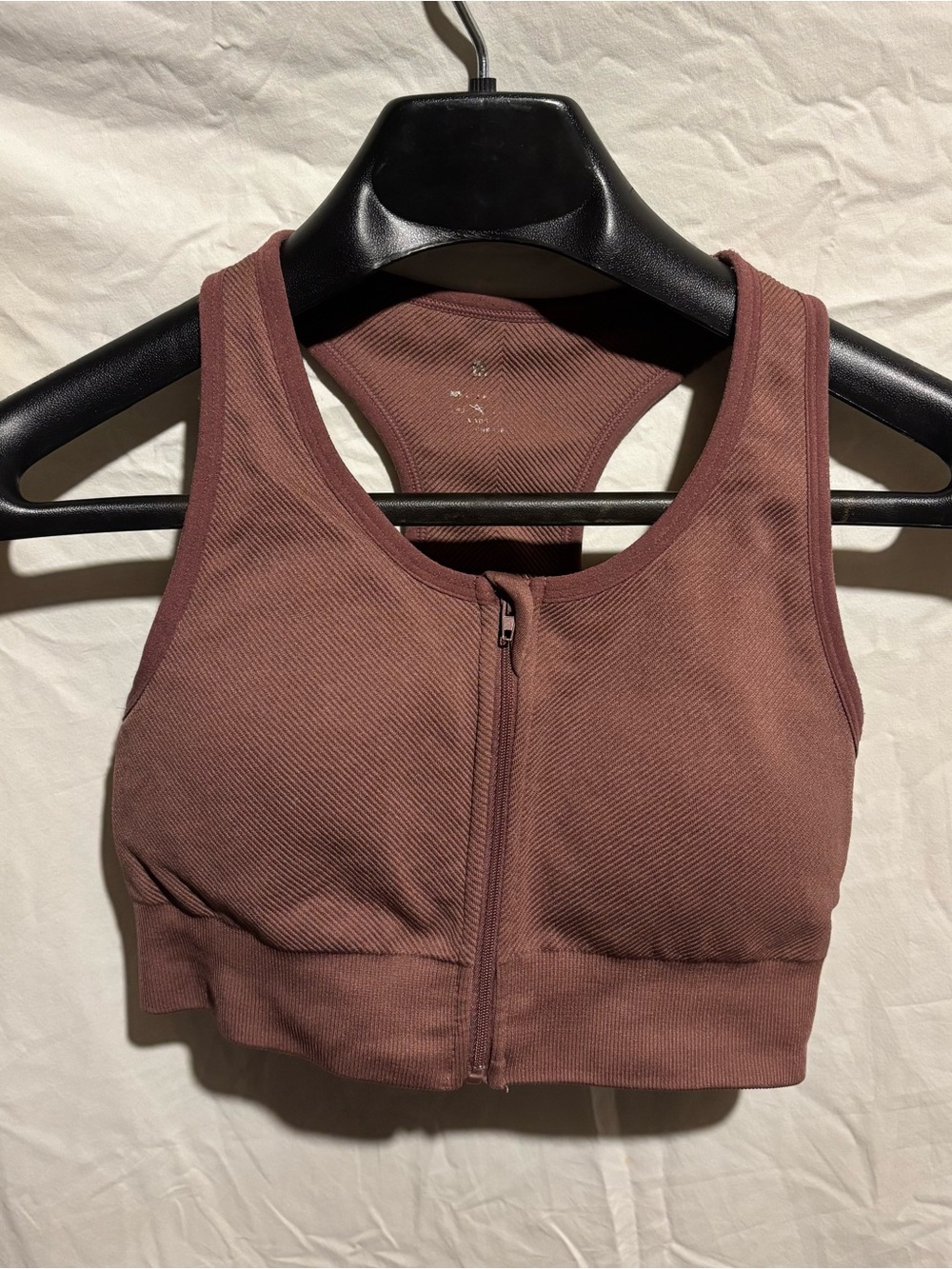 Front-Zip Ribbed Sports Bra - Brown - Picture 2 of 5